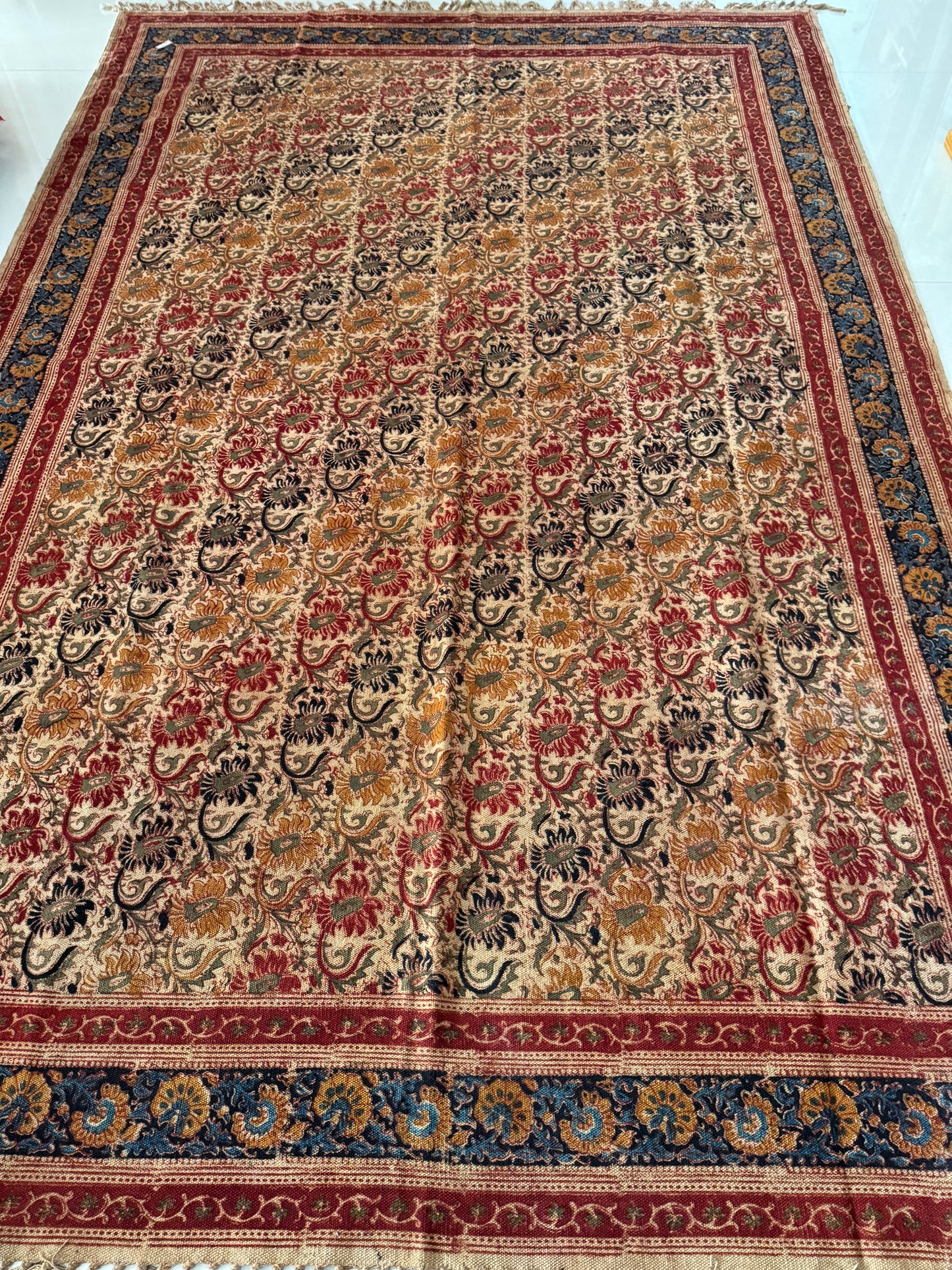 6 x 9 feet cotton Kalamkari hand block printed carpet