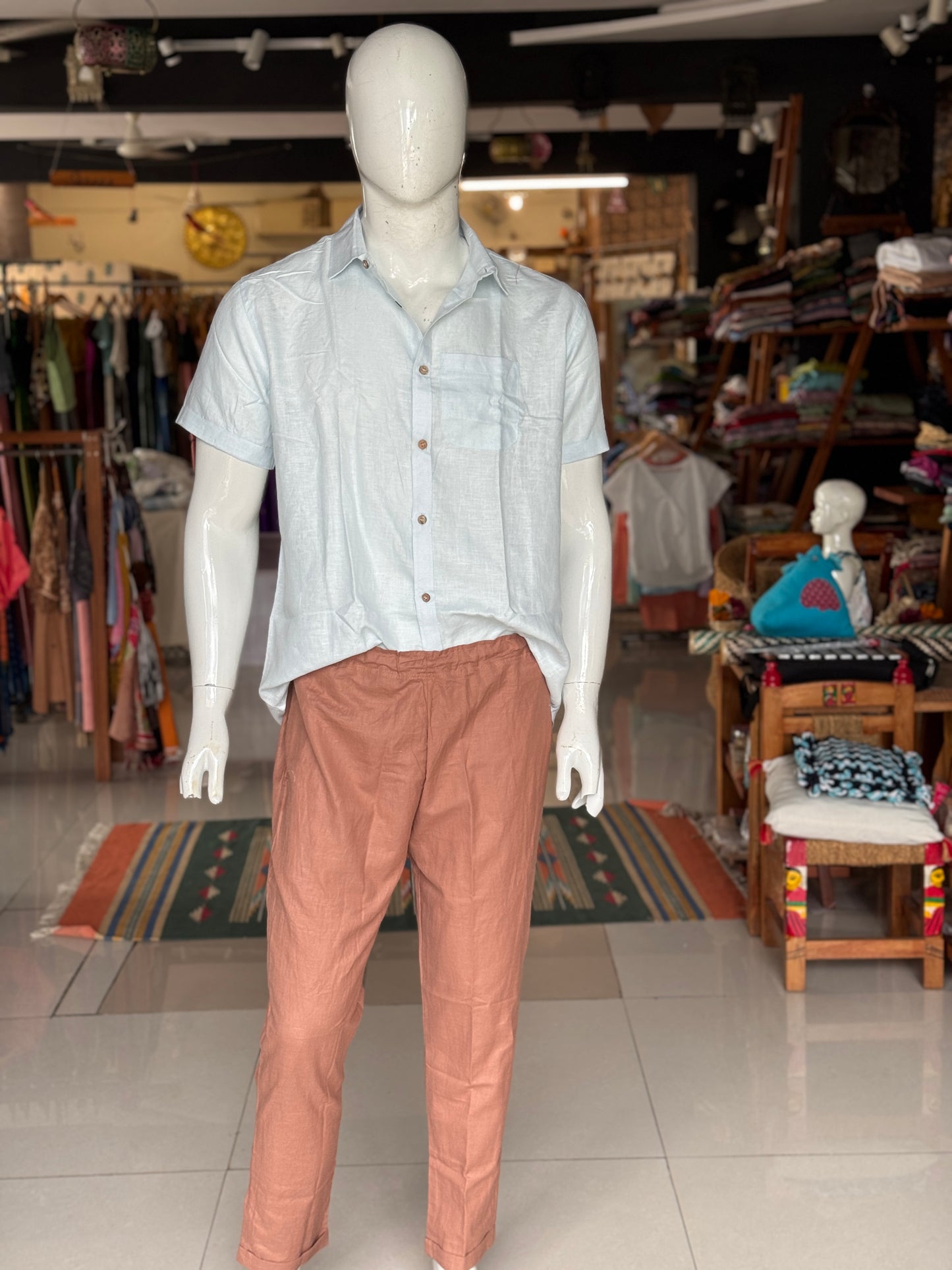 Mocha Brown Men’s comfy natural hemp lounge pants with elasticated back