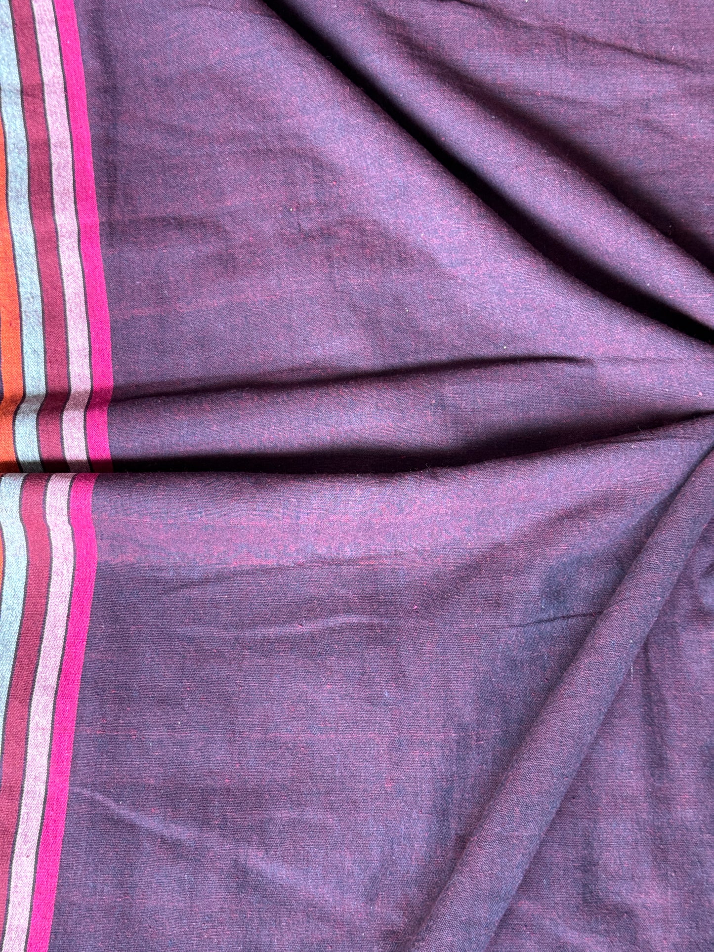 Plain Handloom kala cotton fabric with colorful stripes borders - different shades available