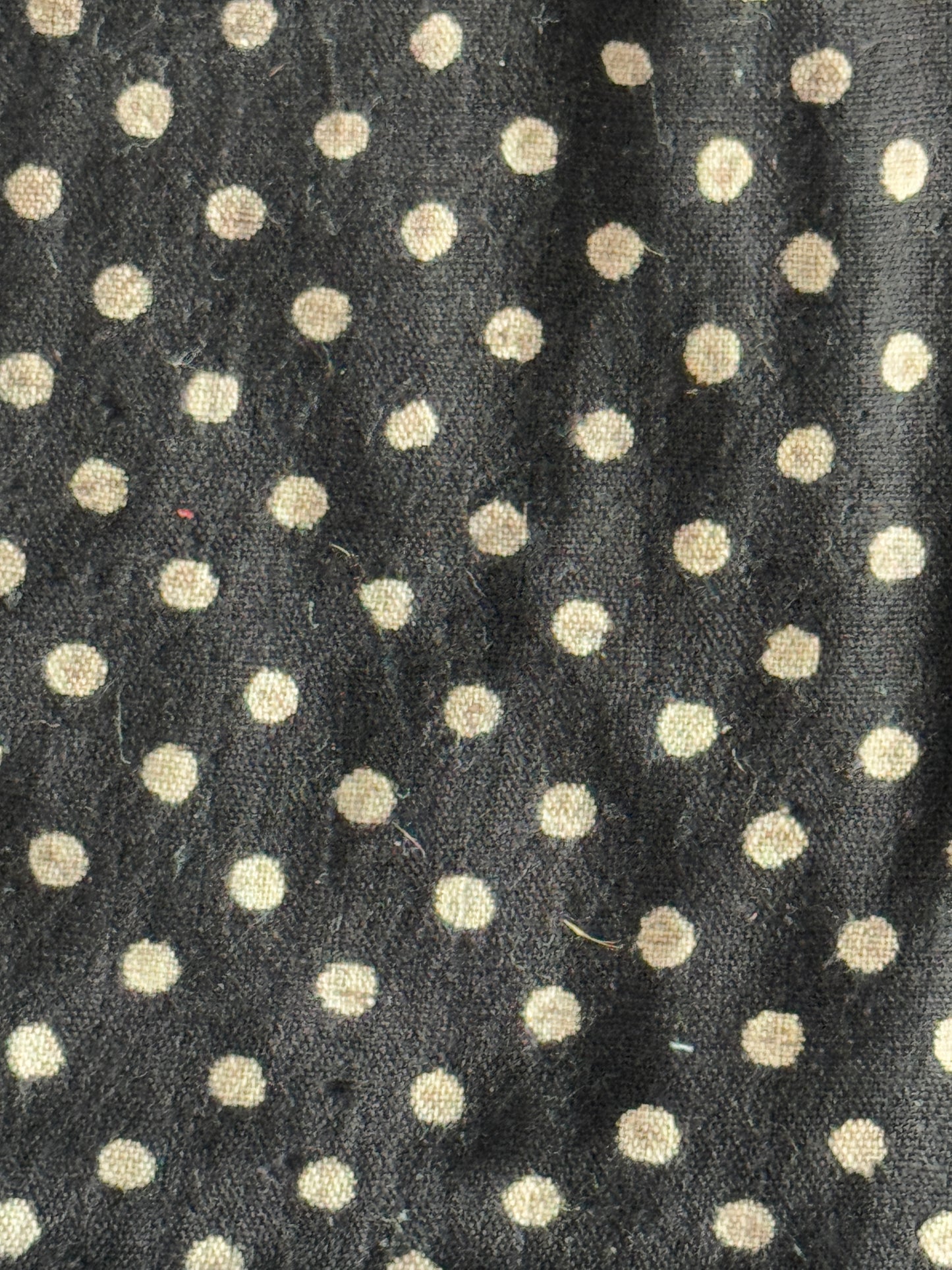 Black polka dots natural dyed, hand block printed, handwoven kala cotton fabric