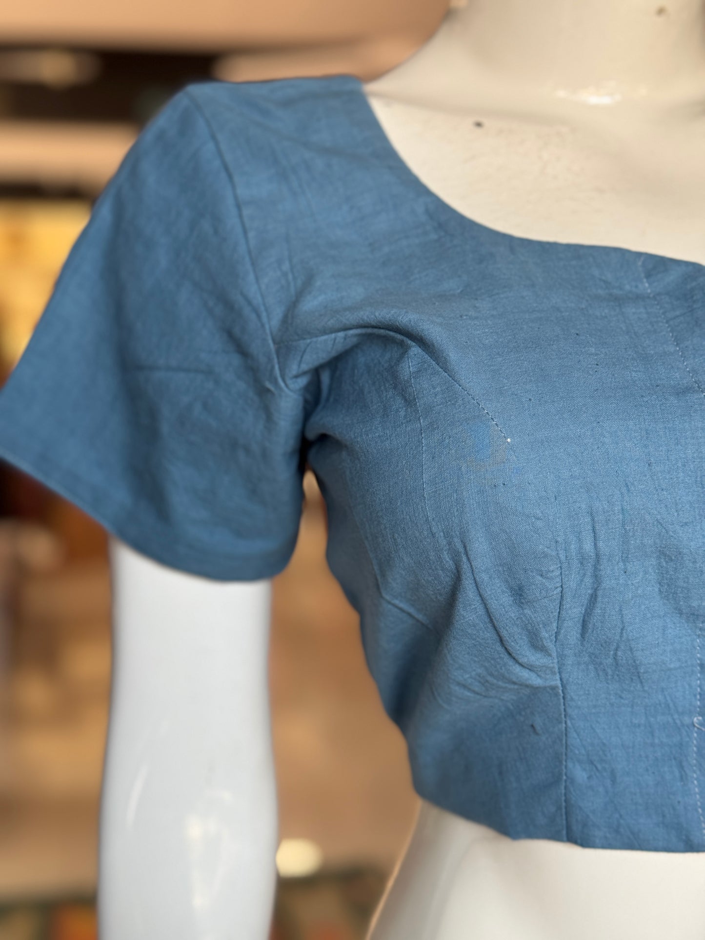 Blue hand spun, hand woven soft cotton blouse