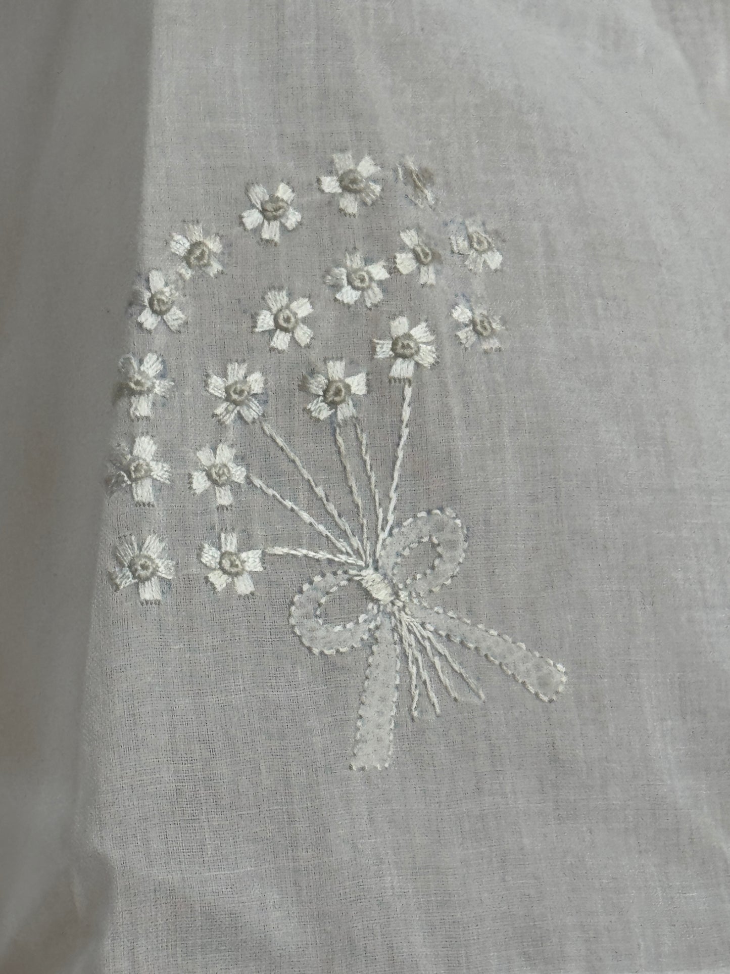 White cotton baby frock with cute flower bunch hand embroidery and lace trims