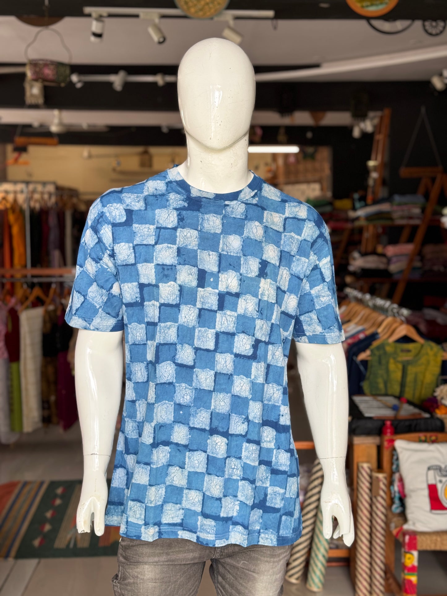 Quirky tees - hand block printed, natural dyed, mens cotton t-shirt