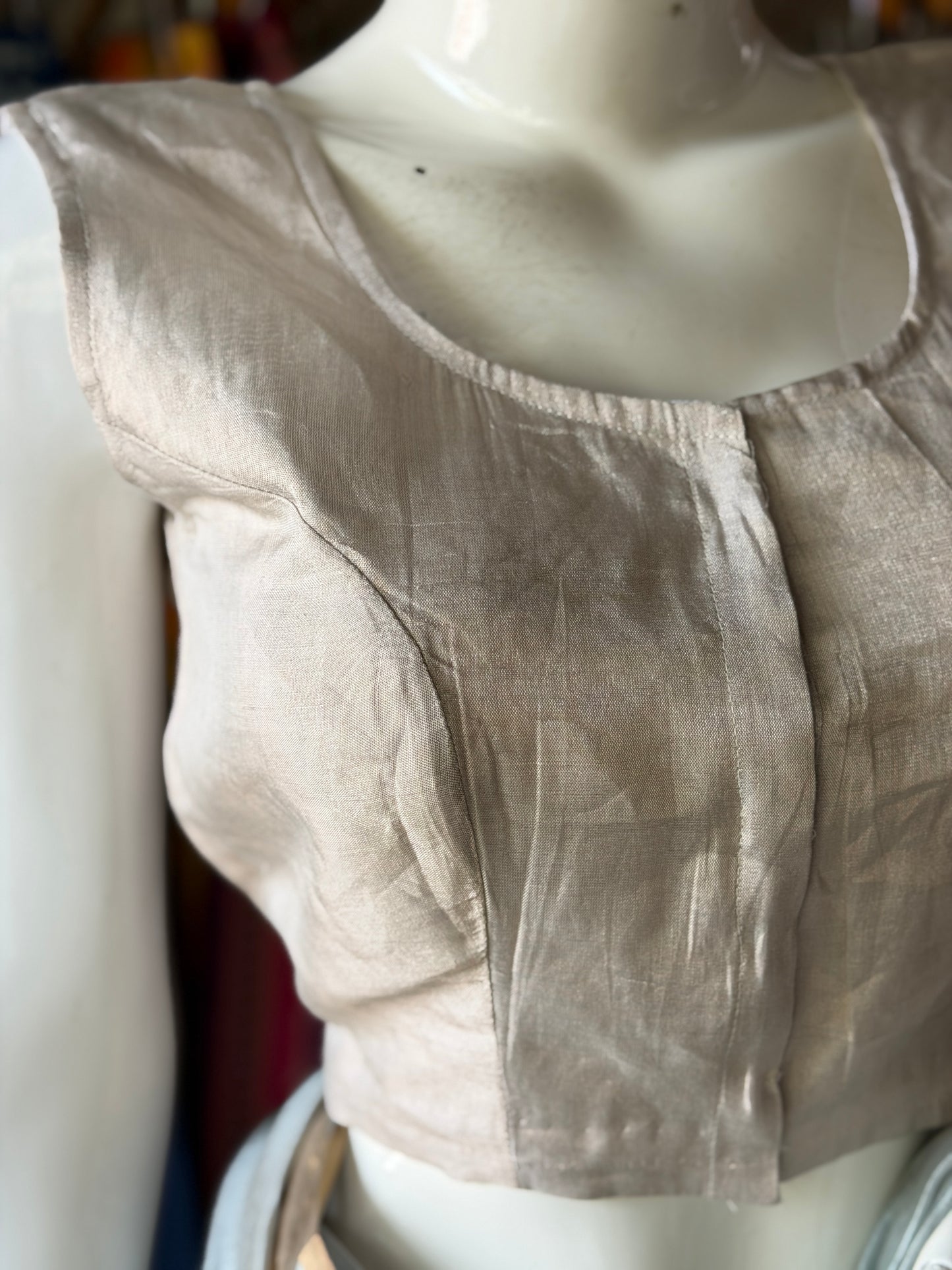 Sleeveless silver gold tissue silk Chanderi handloom blouse