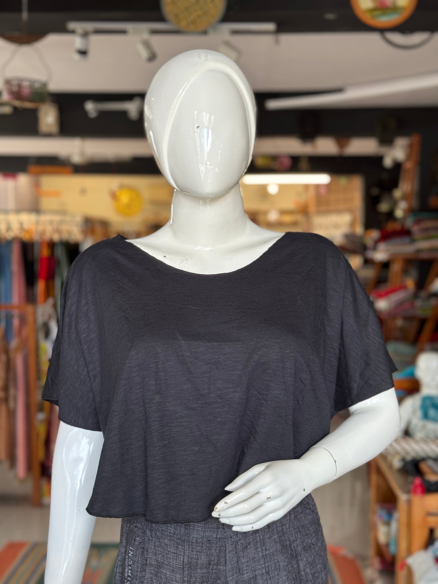 Knit cotton cape style crop top -  free size stretchable