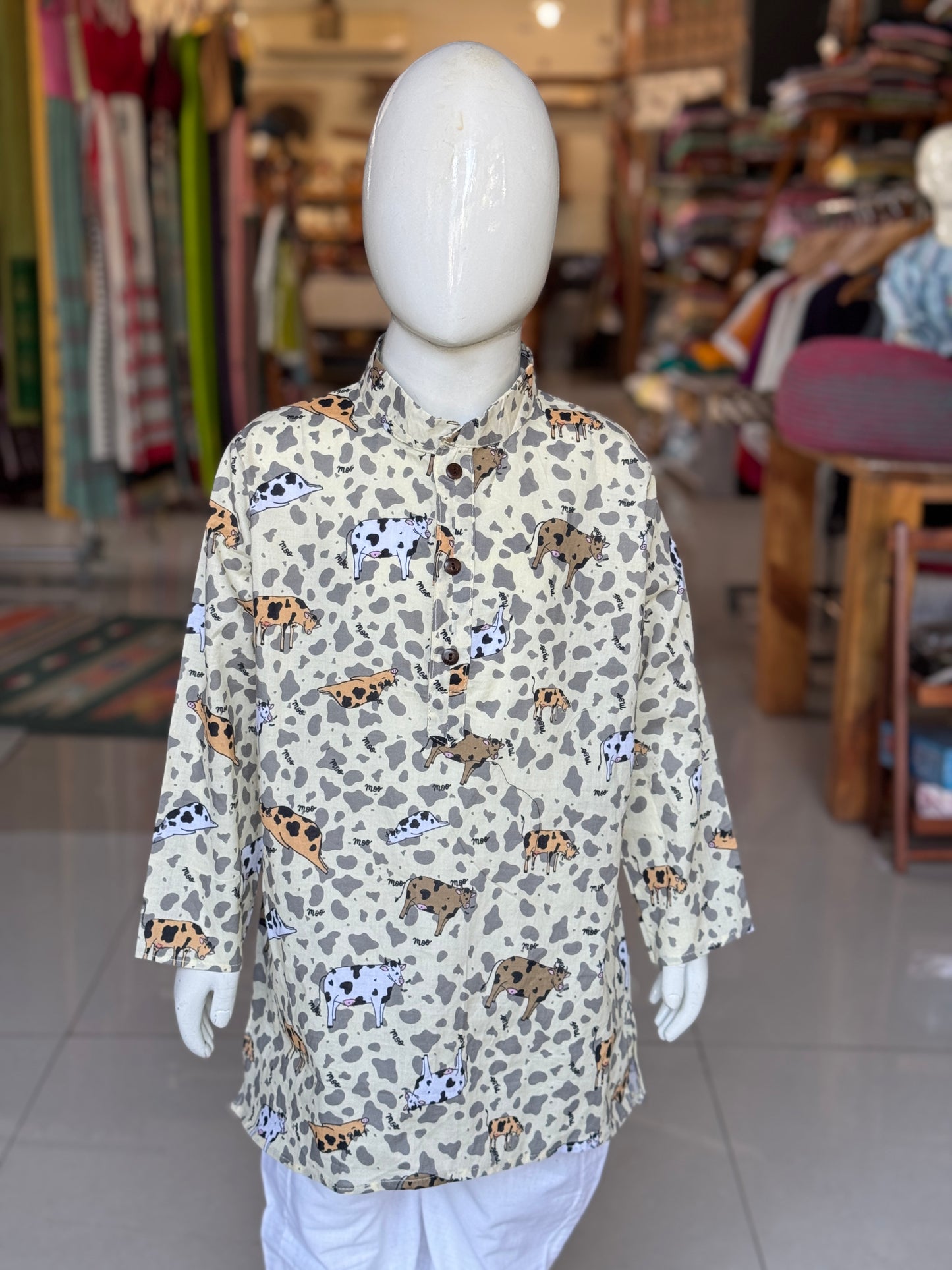 Cow / moo print soft cotton long kurta for boys
