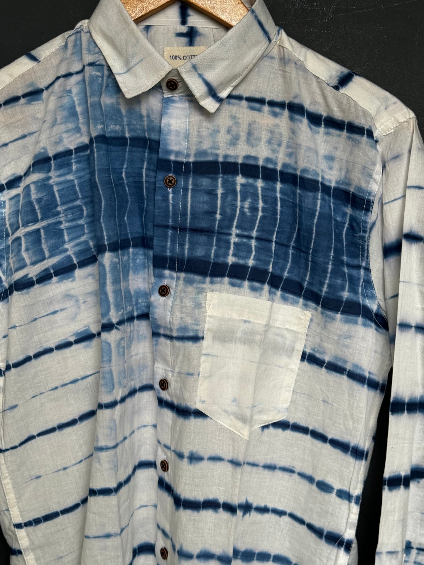 Blue on white tie dye print full sleeves cotton shirt for men