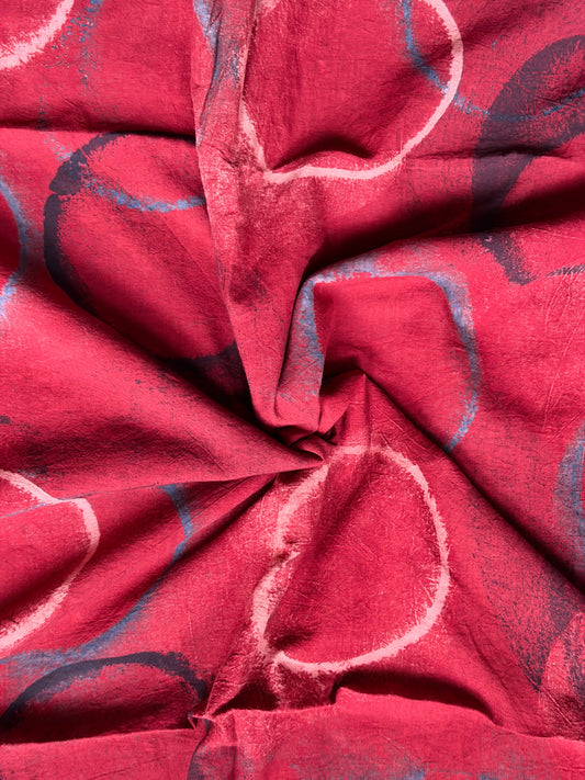 Maroon circles design cotton fabric with Ajrakh hand block prints