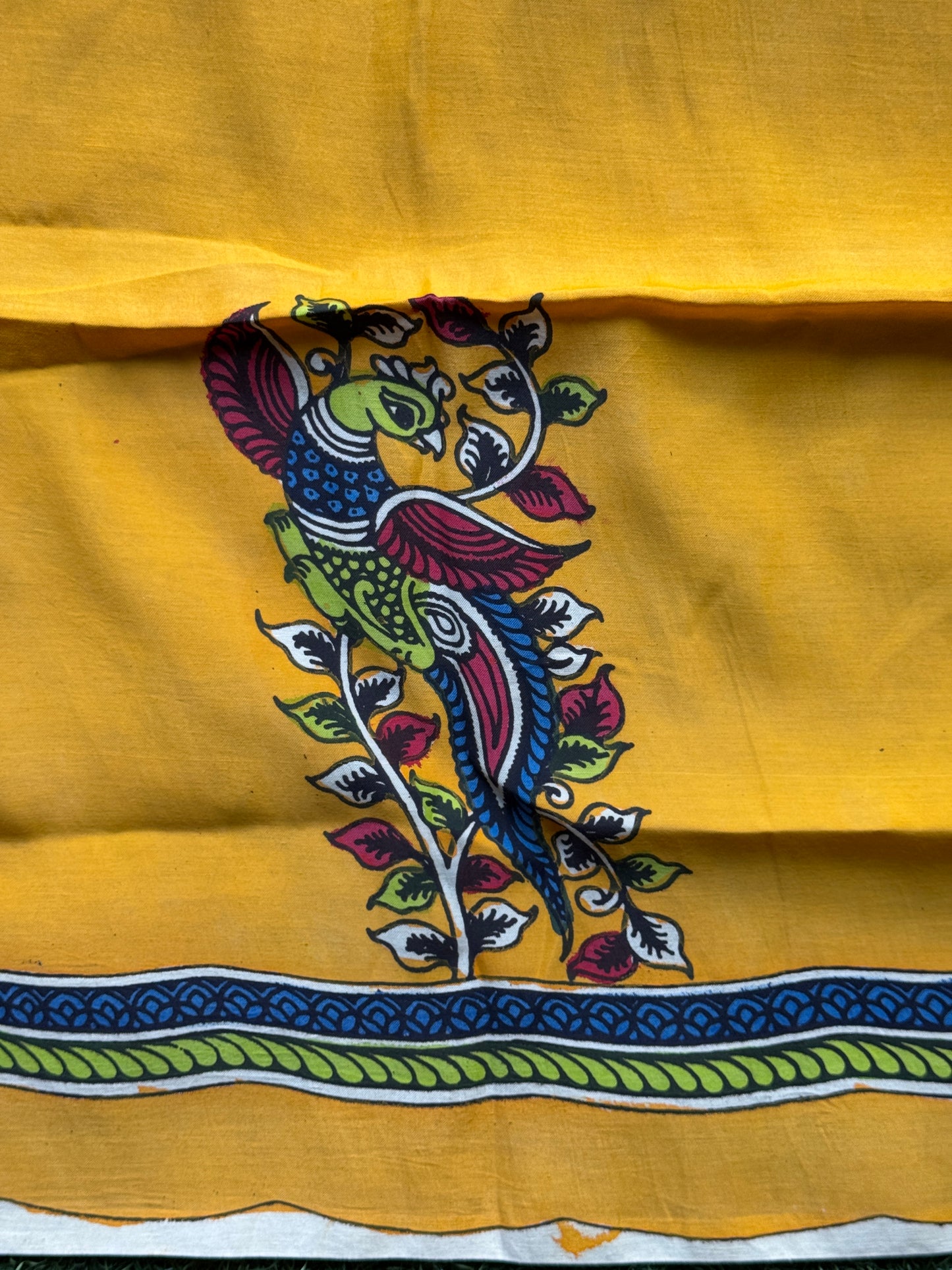 Silk Pen Kalamkari handpainted unstitched blouse piece with border - multiple designs n colors available