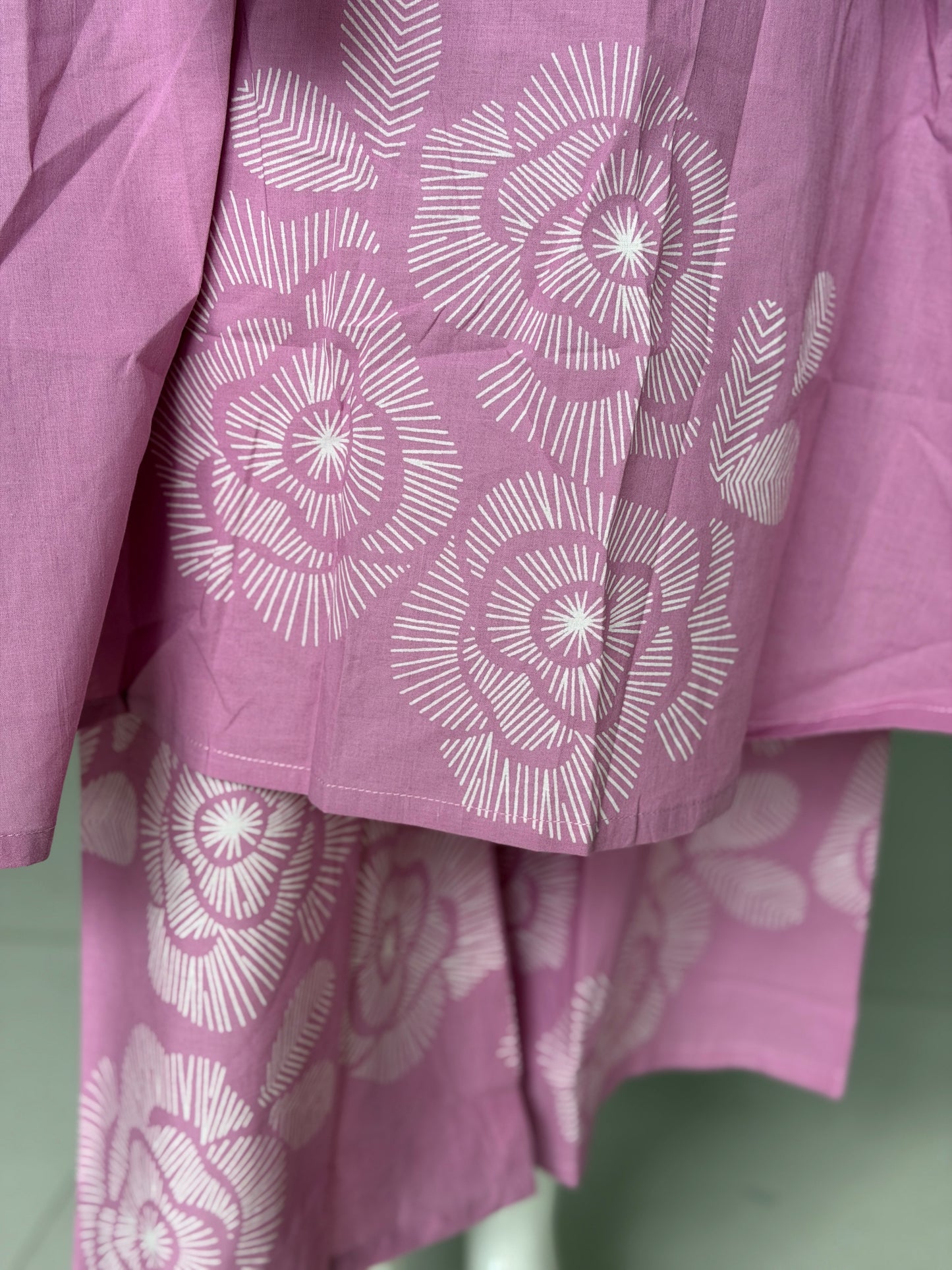 Light onion pink floral a-line sleeveless kurti, pants and dupatta - 3 piece set