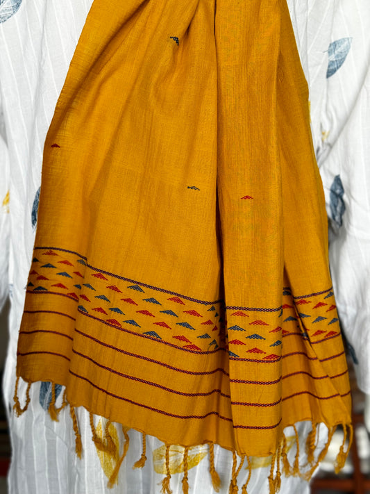 Mustard handloom Assam cotton stole