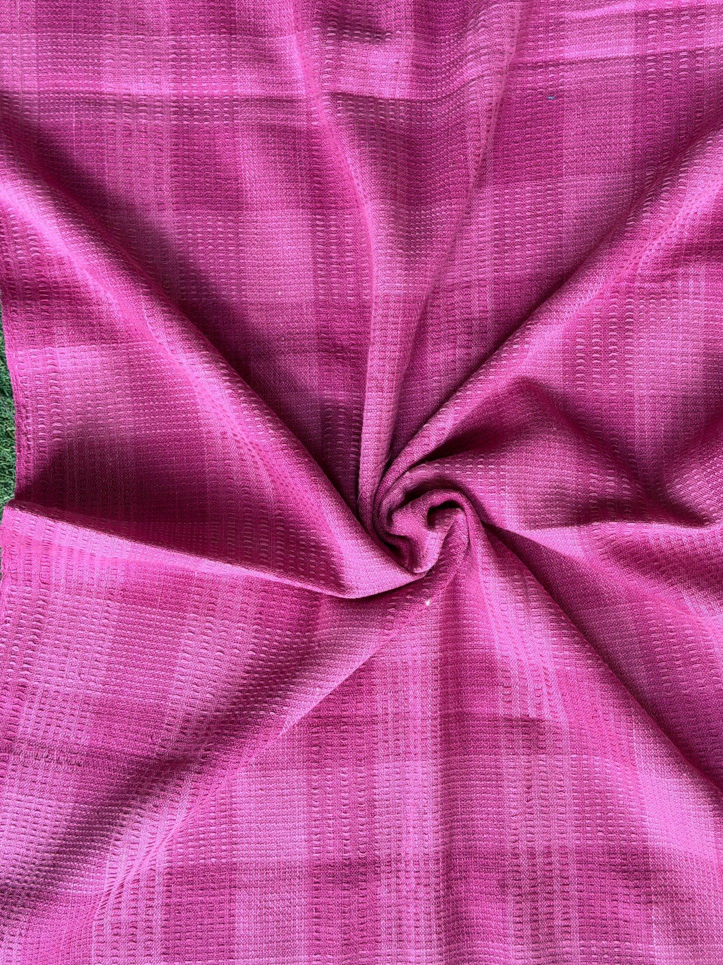 Pink cotton hand spun, hand woven checkered, textured fabric
