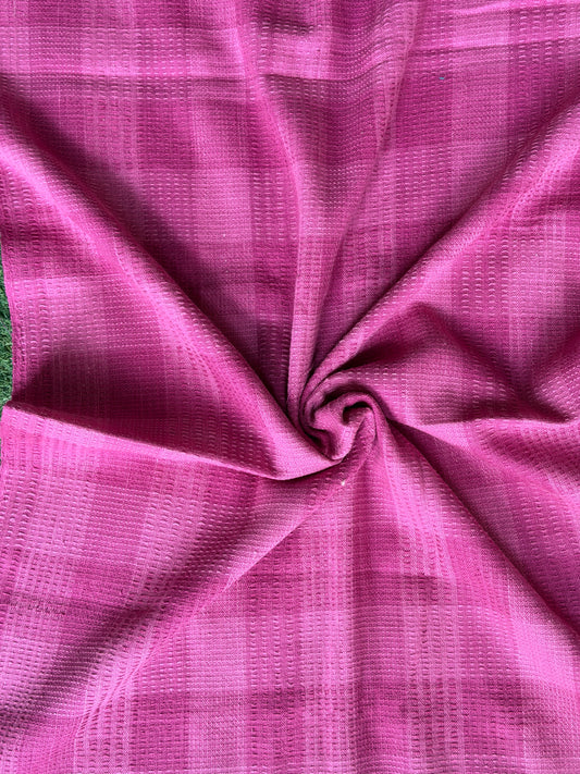 Pink cotton hand spun, hand woven checkered, textured fabric