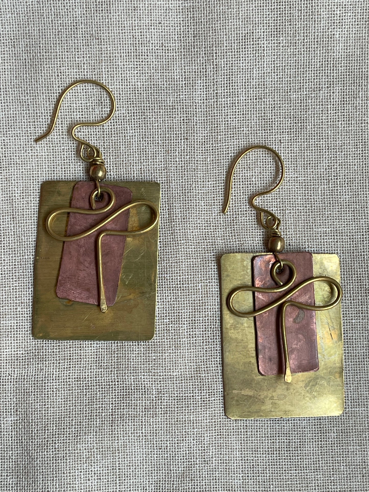 Copper brass rectangular handcrafted earrings