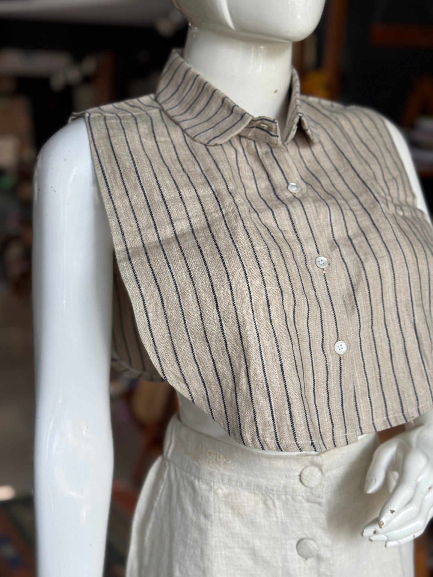 Stripes fake shirt collar / Dickey collar accessory in handloom linen