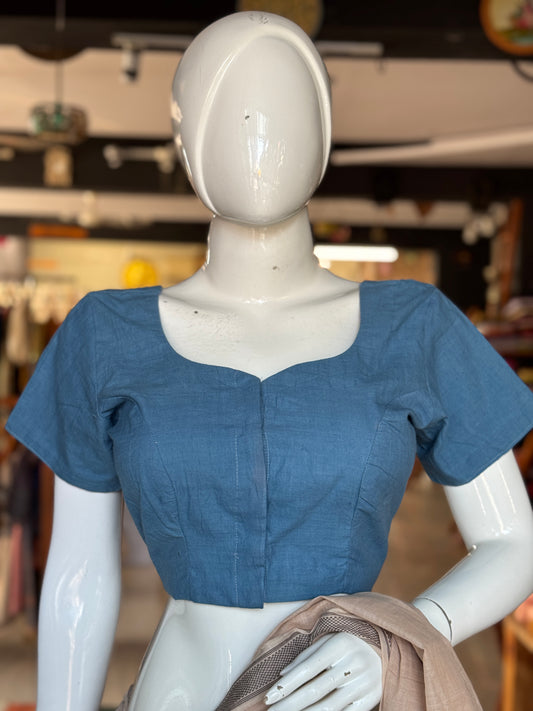 Blue hand spun, hand woven soft cotton blouse