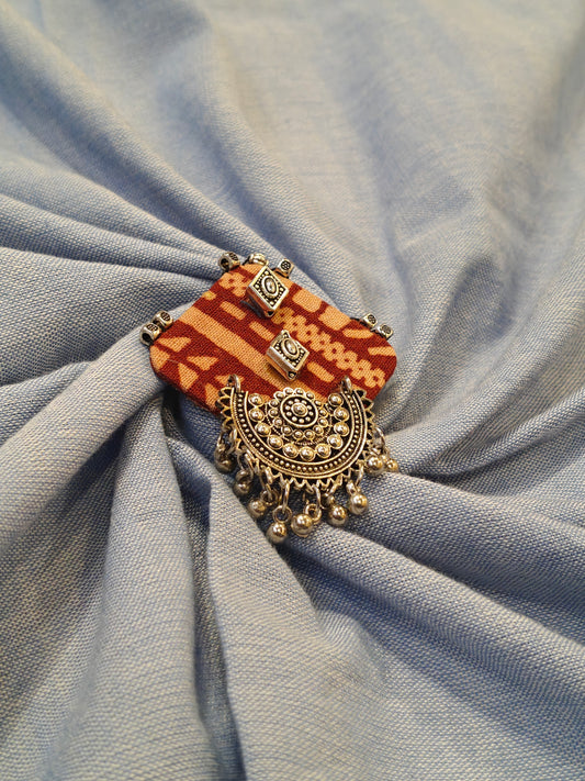 Elegant Ajrakh brooches with silver work - multiple colors and patterns