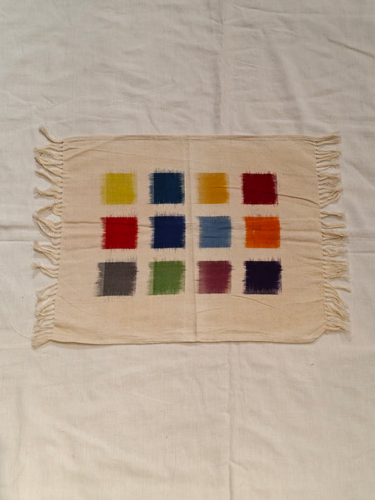 Off white double ikat handwoven multicolour box pattern rectangular place mats - set of 6