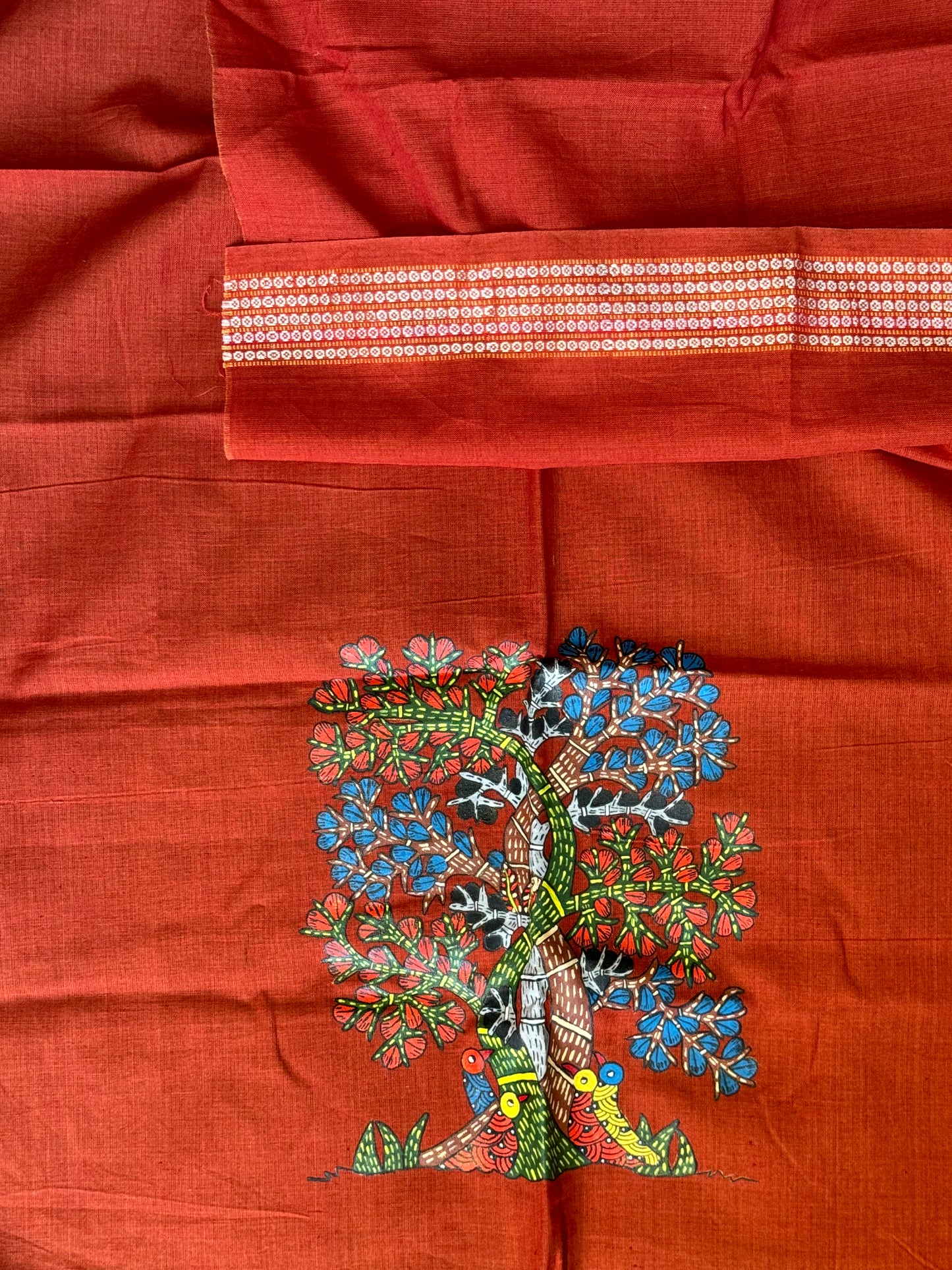 Hand painted / embroidered on handloom cotton - unstitched blouse fabric