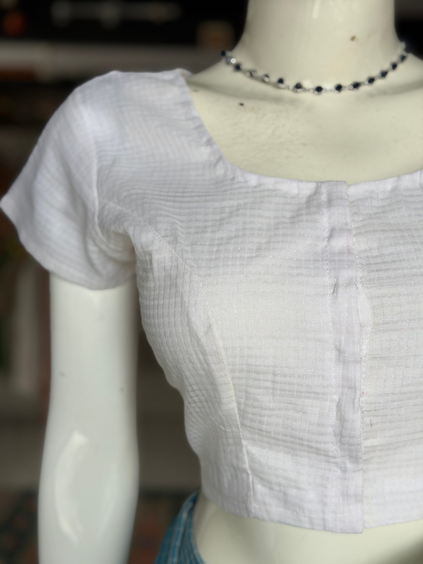 White Mangalagiri cotton short sleeved blouse - front open