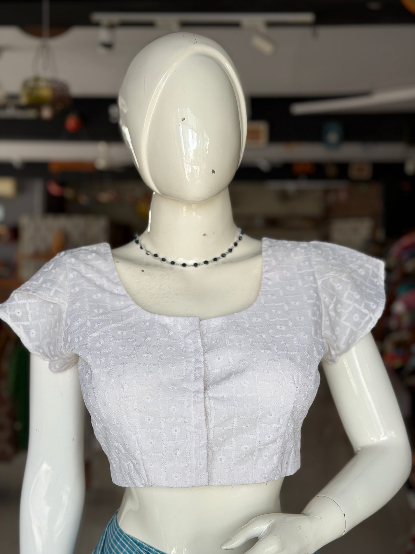 White hakoba short sleeved cotton blouse - front and back open options available