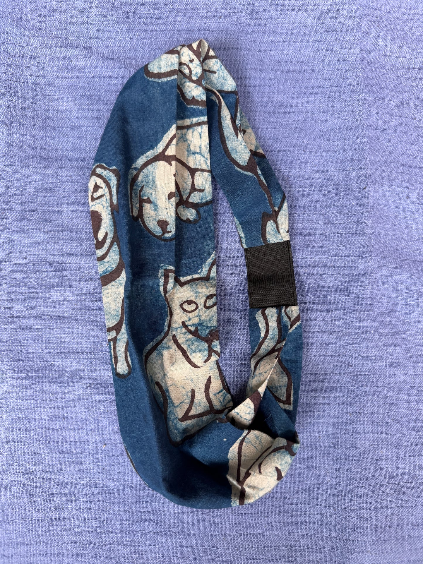 Unisex Head band with elastic in natural dyed, hand block printed cotton - width can be changed