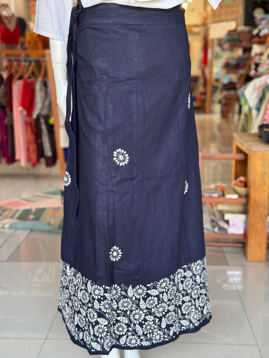 Kantha hand embroidered cotton wrap around skirt - free size - multiple colors