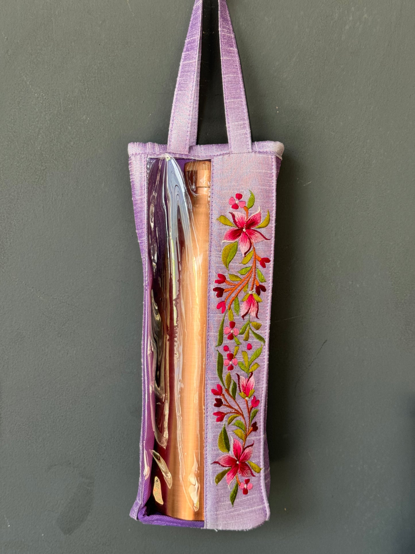 Bottle holder bag - art silk with machine embroidery