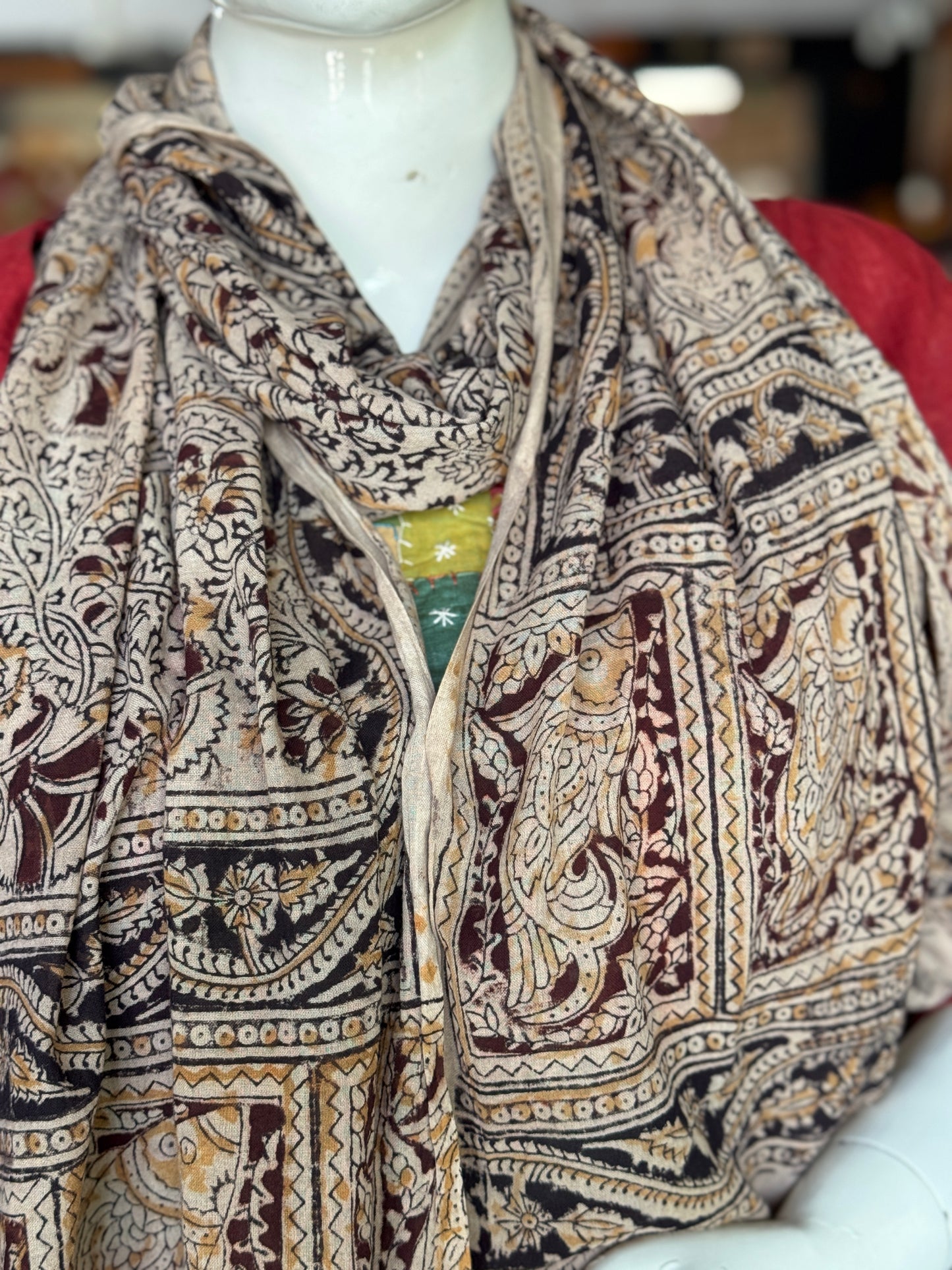 Kalamkari hand block printed cotton stole - colors and designs available