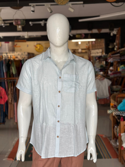 Sky blue hemp half sleeves shirt for men