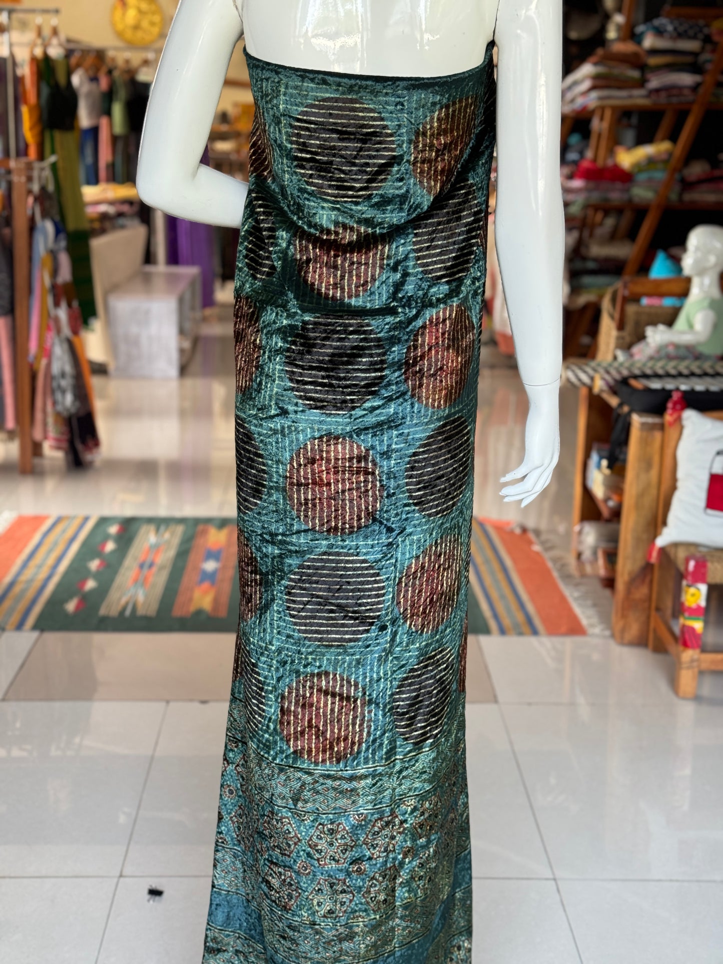 Velvet kurti fabric with Ajrakh hand block prints