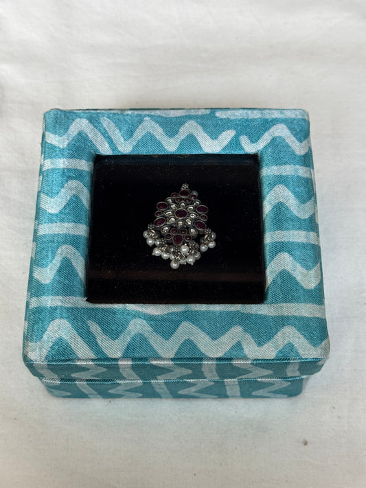 Finger rings / Ear rings organizer / gift box - hand block printed fabric wrapped box handcrafted with see through top