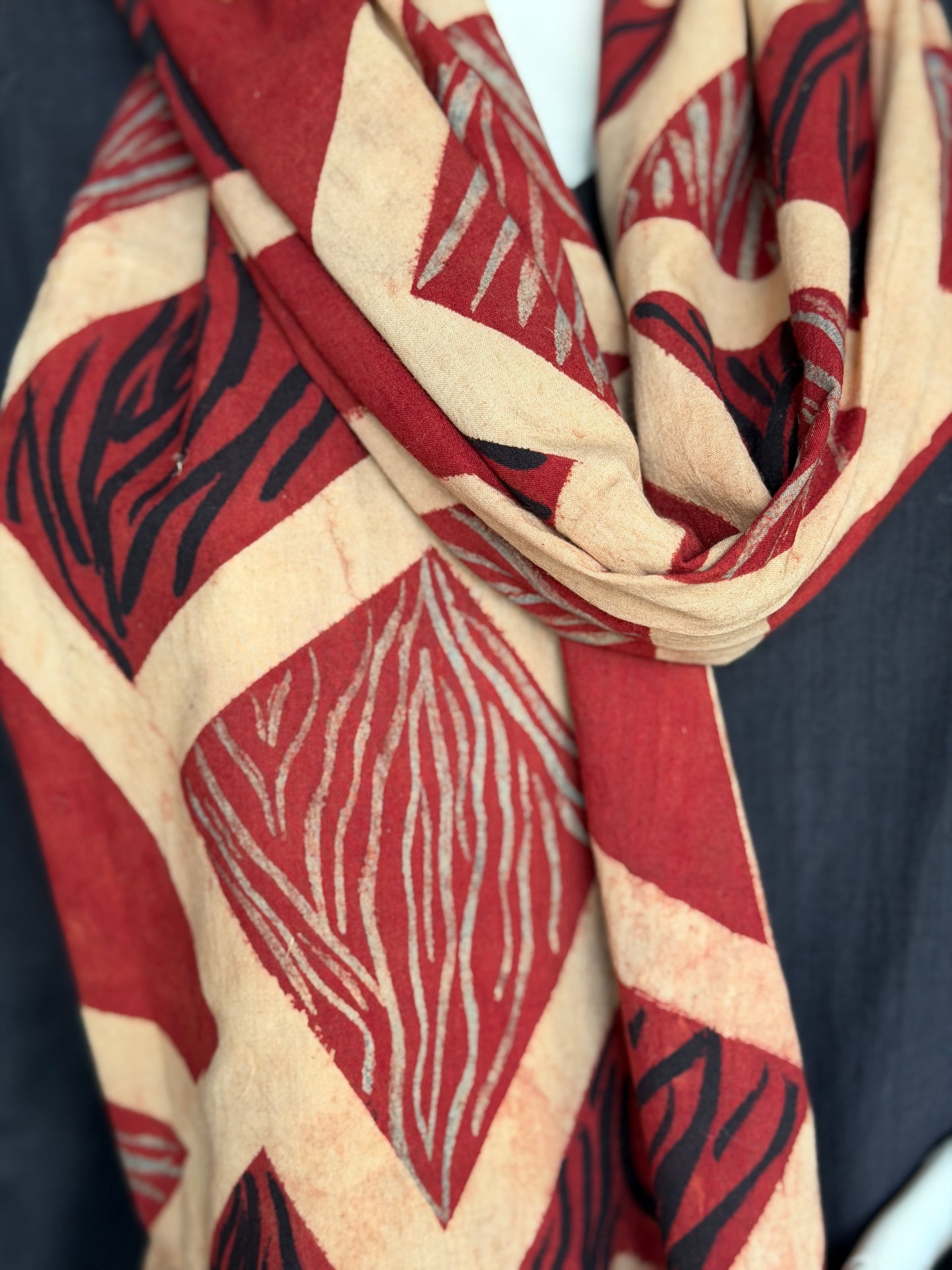 Brush hand art Ajrakh cotton stole - click to see designs