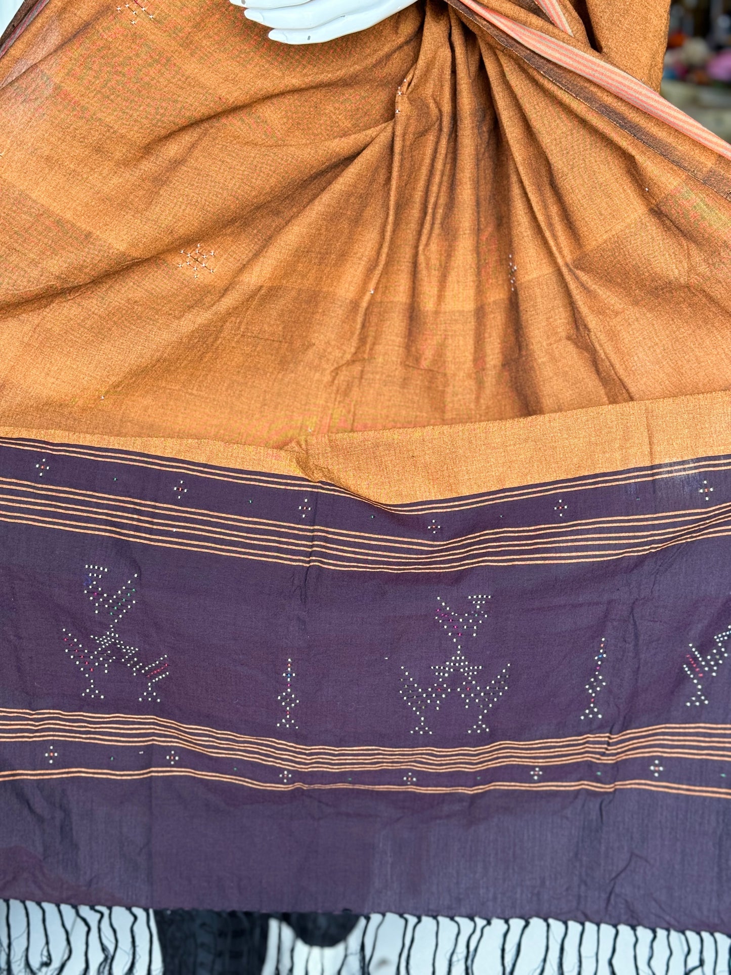 Burnt orange and aubergine cotton Tangaliya handloom dupatta