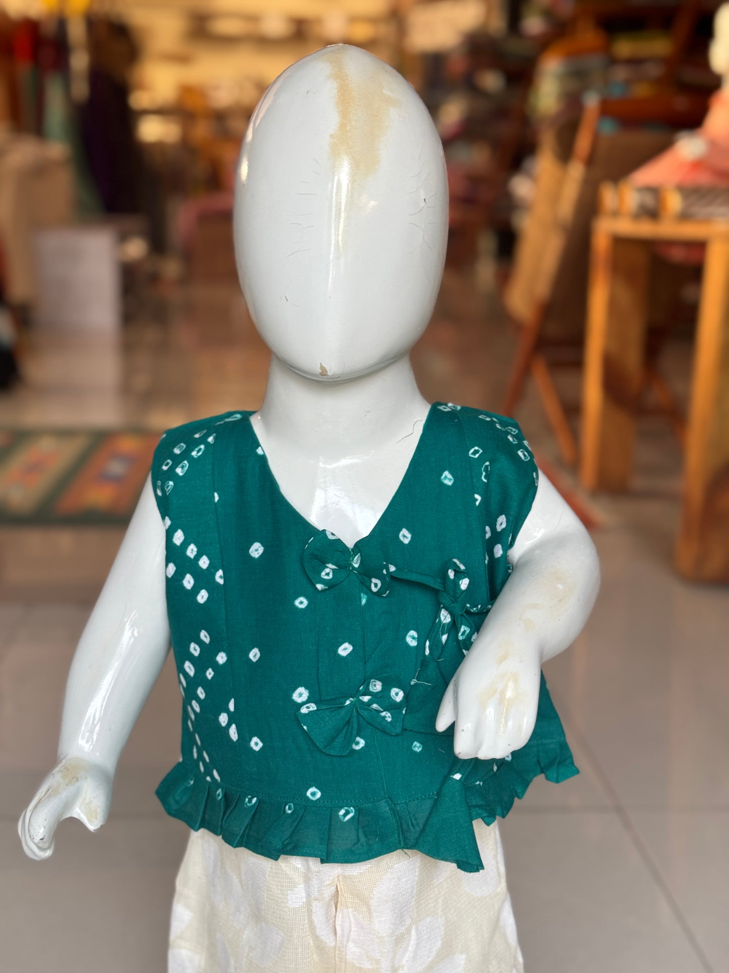 Green hand tie n dye bandini toddler / baby girls top