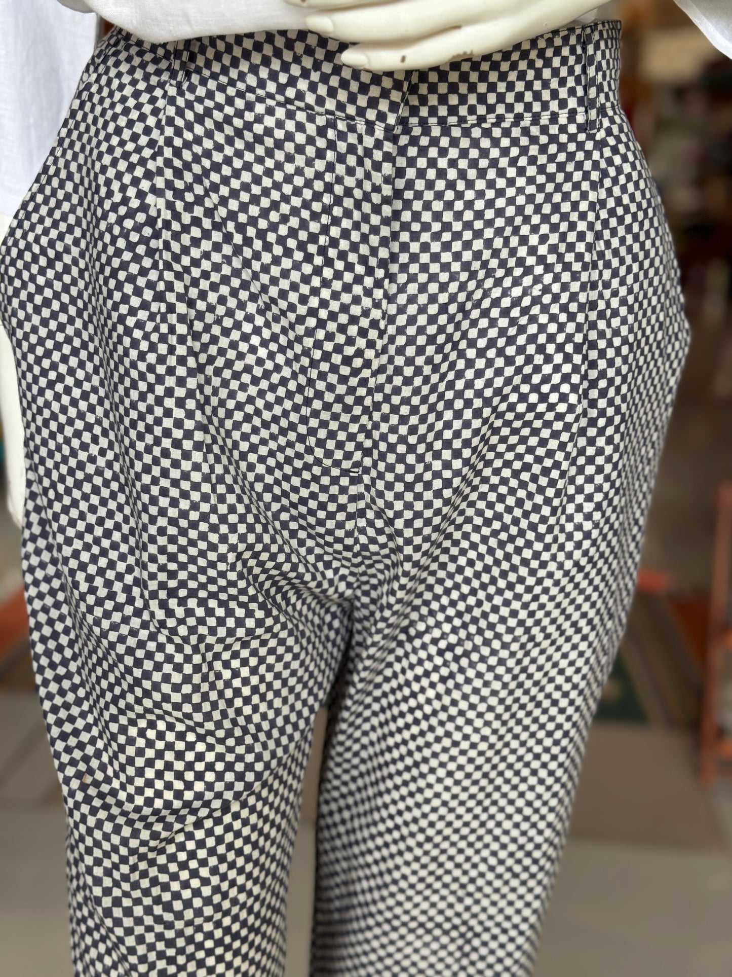 Fine checks handblock printed cotton pants