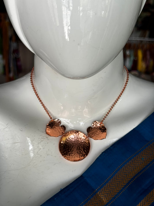 Hearts and circle - handcrafted copper neckpiece