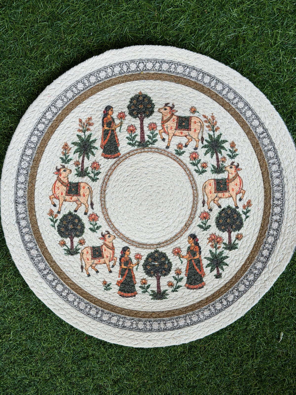 Digital printed round braided cotton placemats - multiple designs available