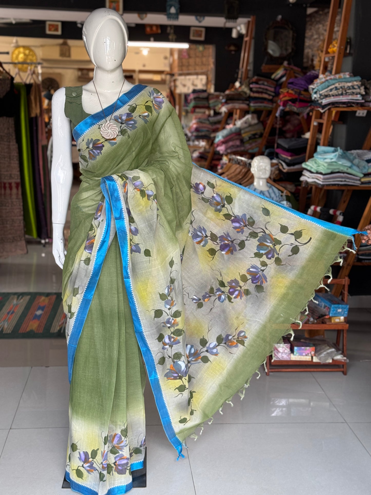 Hand painted floral Bengal cotton saree - colors and designs available