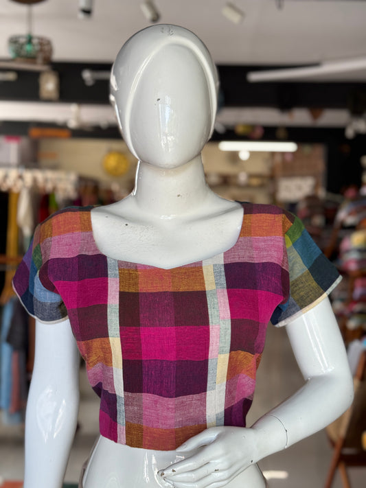 Colorful checks handloom kala cotton blouse