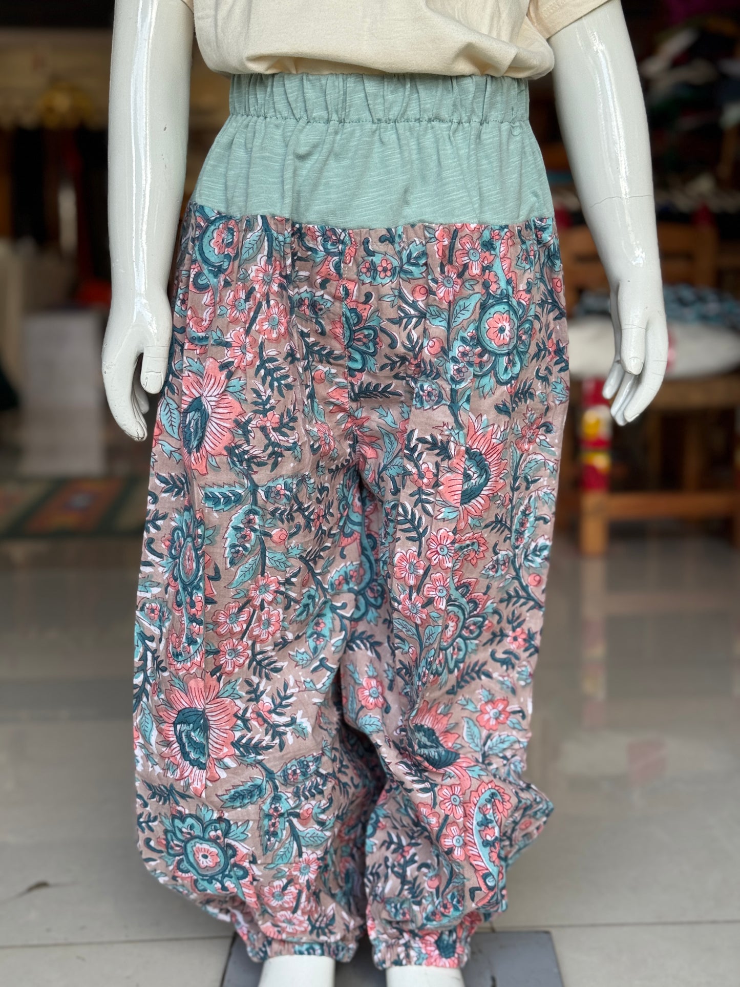 Harem pants - hand block printed soft cotton with knit cotton waist