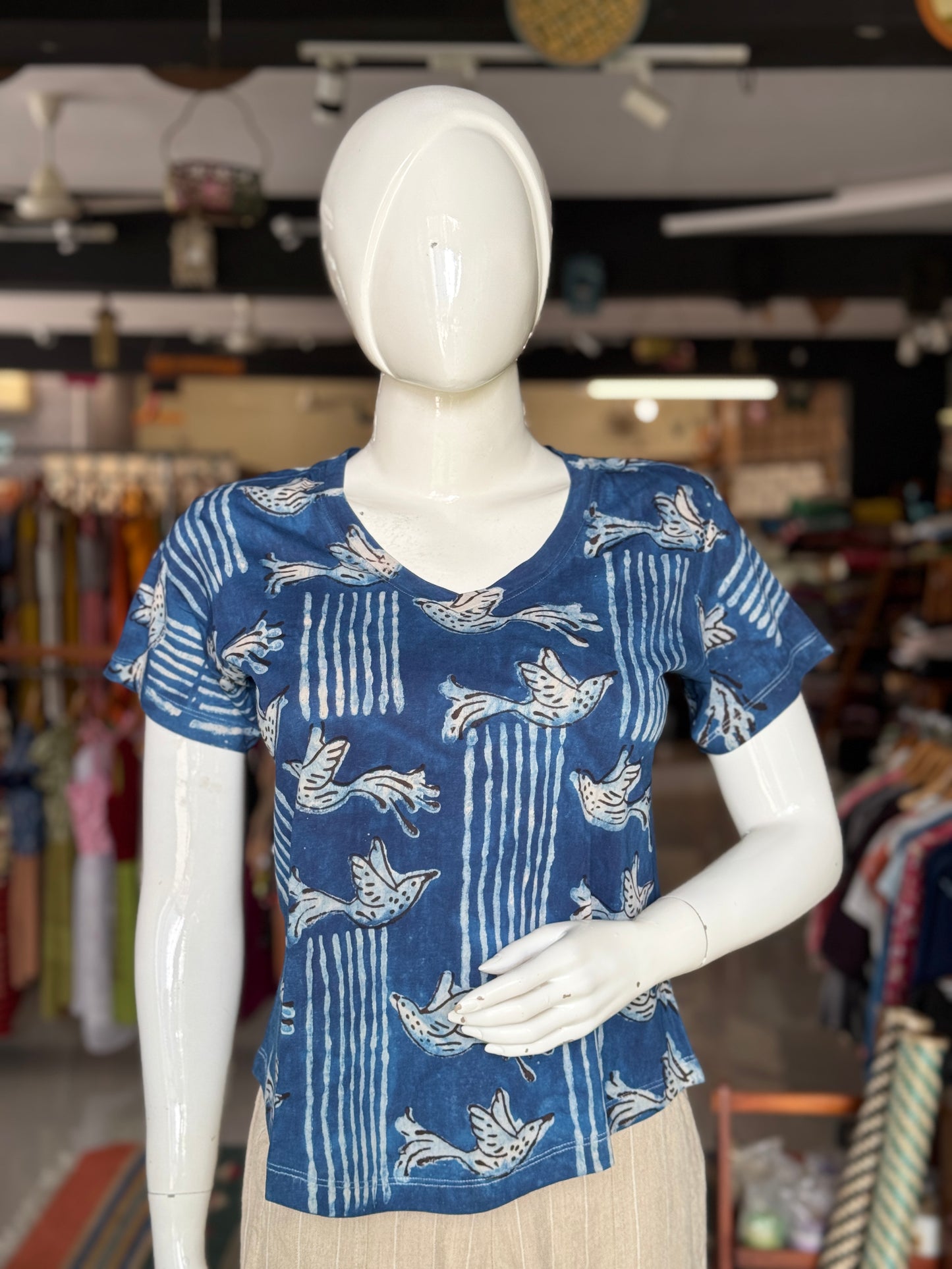 Beautiful cut womens tees - cotton, hand block printed, natural dyed tshirt for women - multiple designs and sizes