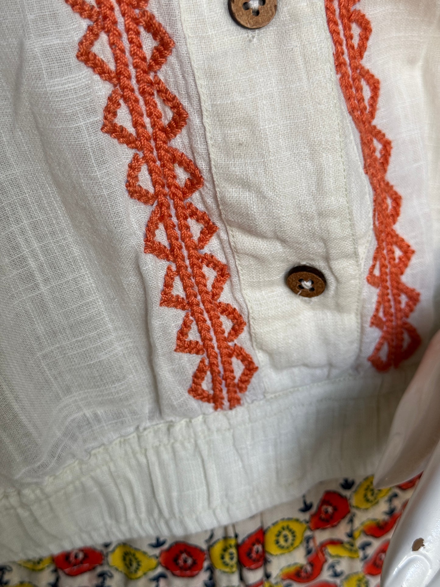 Off white handwoven cotton shirt with hand embroidery and elastic hem