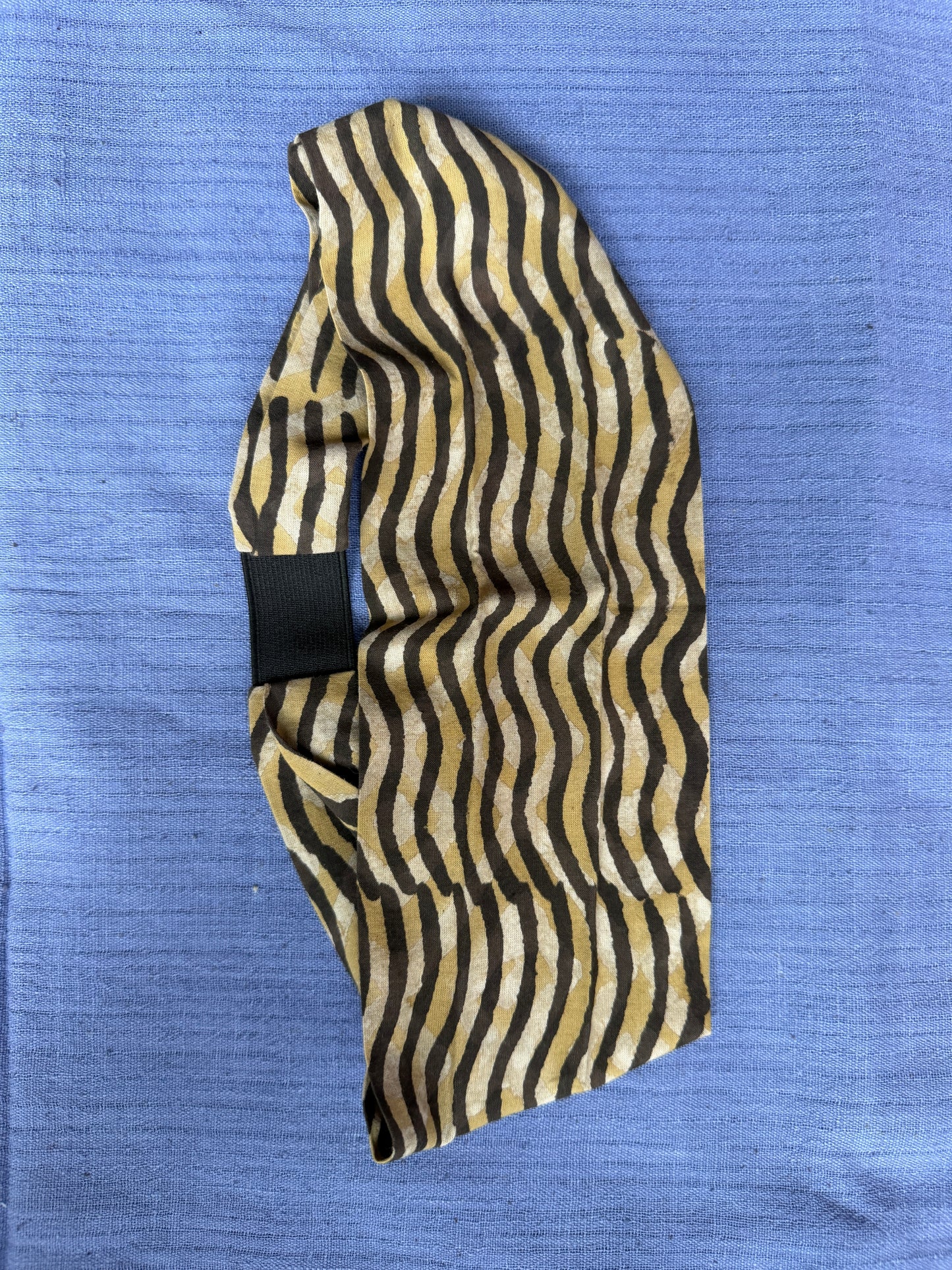 Unisex Head band with elastic in natural dyed, hand block printed cotton - width can be changed