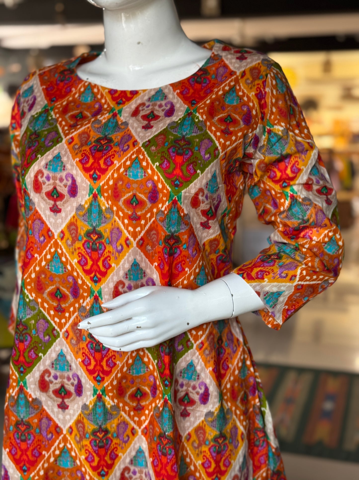 Colorful diamond n paisley print a-line kurti with lining