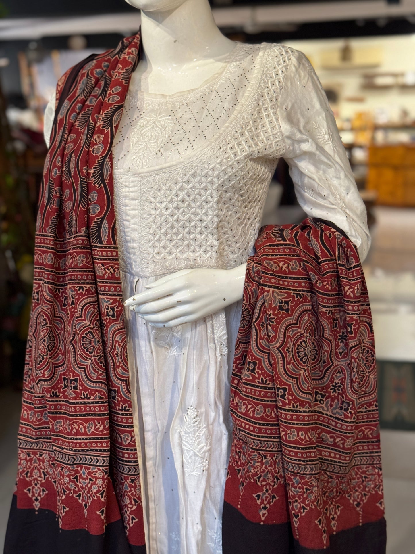 Ajrakh natural dye, hand block printed 60s cotton dupatta - colour options