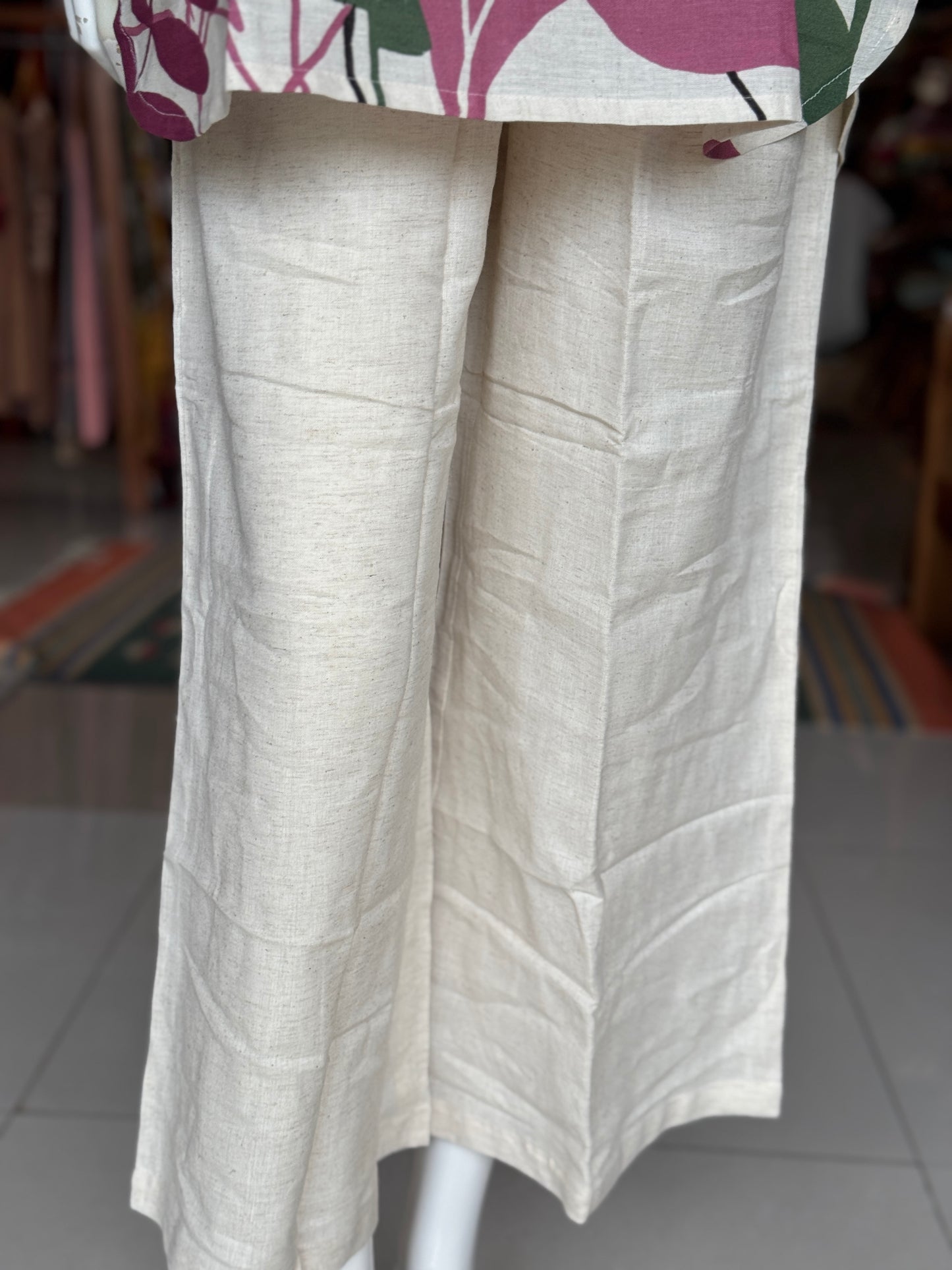 Off white v-neck cotton top with long sleeves and pants - coord set - click to see designs and sizes