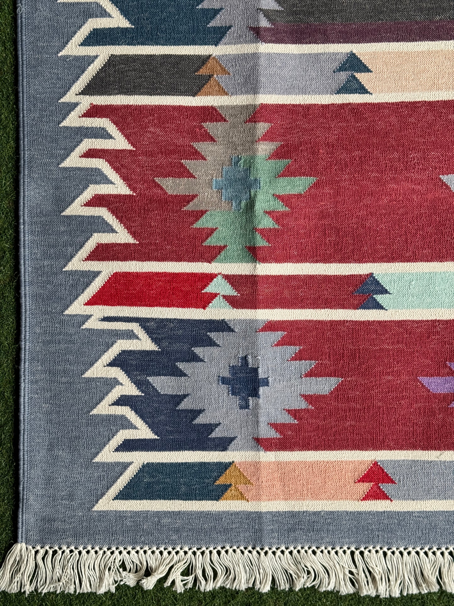 Multi coloured cotton handwoven panja weave carpet / durrie in firm weave -  4 x 6 ft - multiple designs available