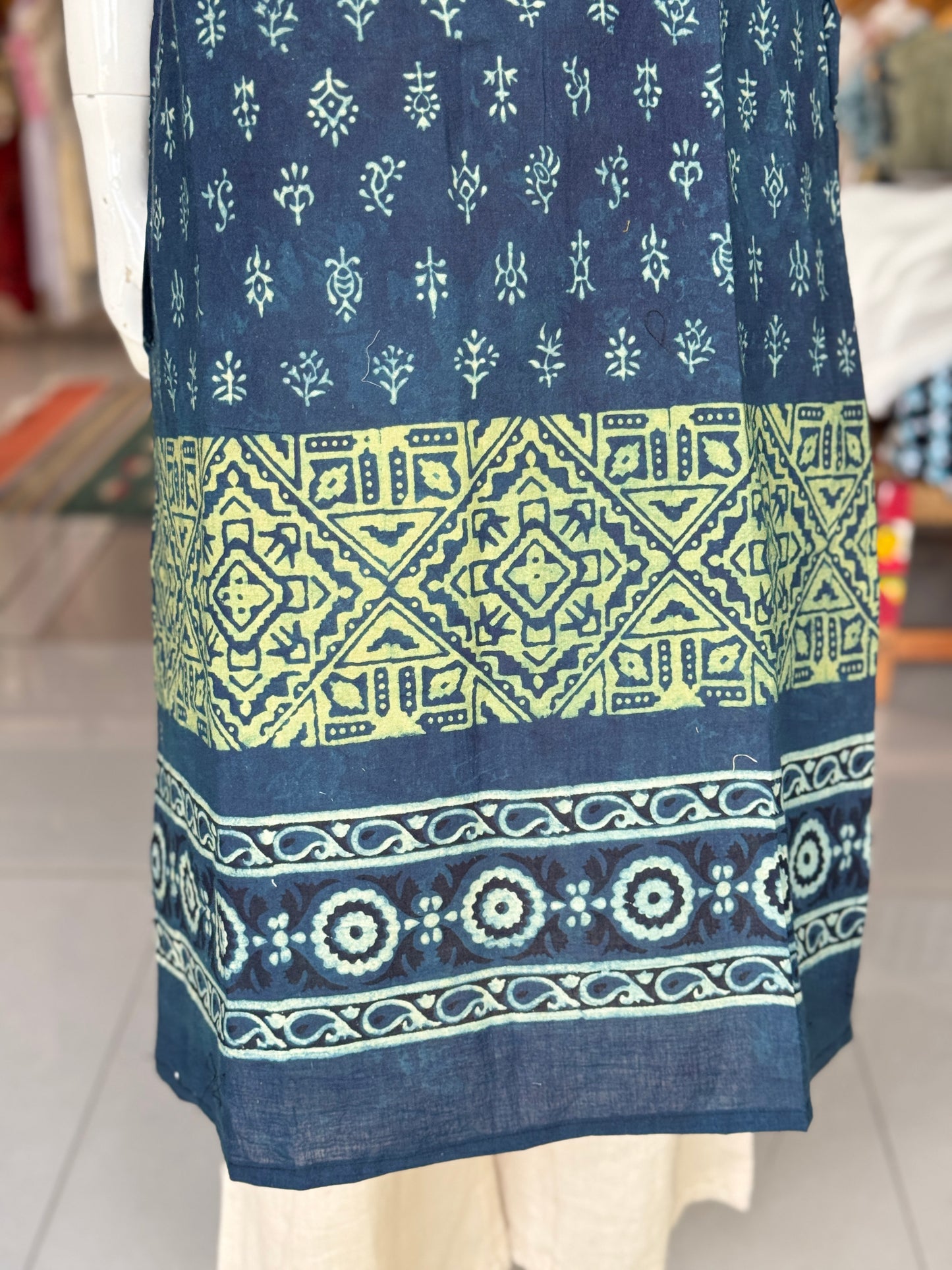 Indigo Ajrakh hand block print straight cut cotton kurti