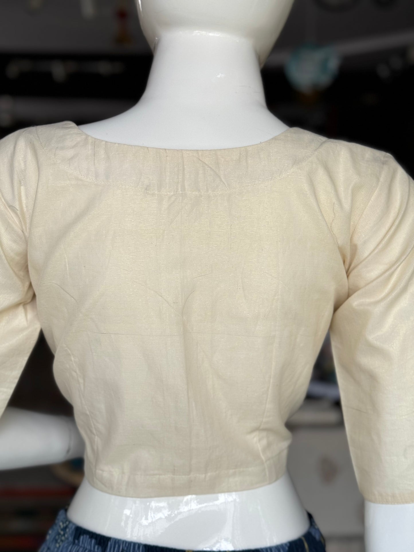 Gold Venkatagiri handloom cotton tissue blouse - front open with lining